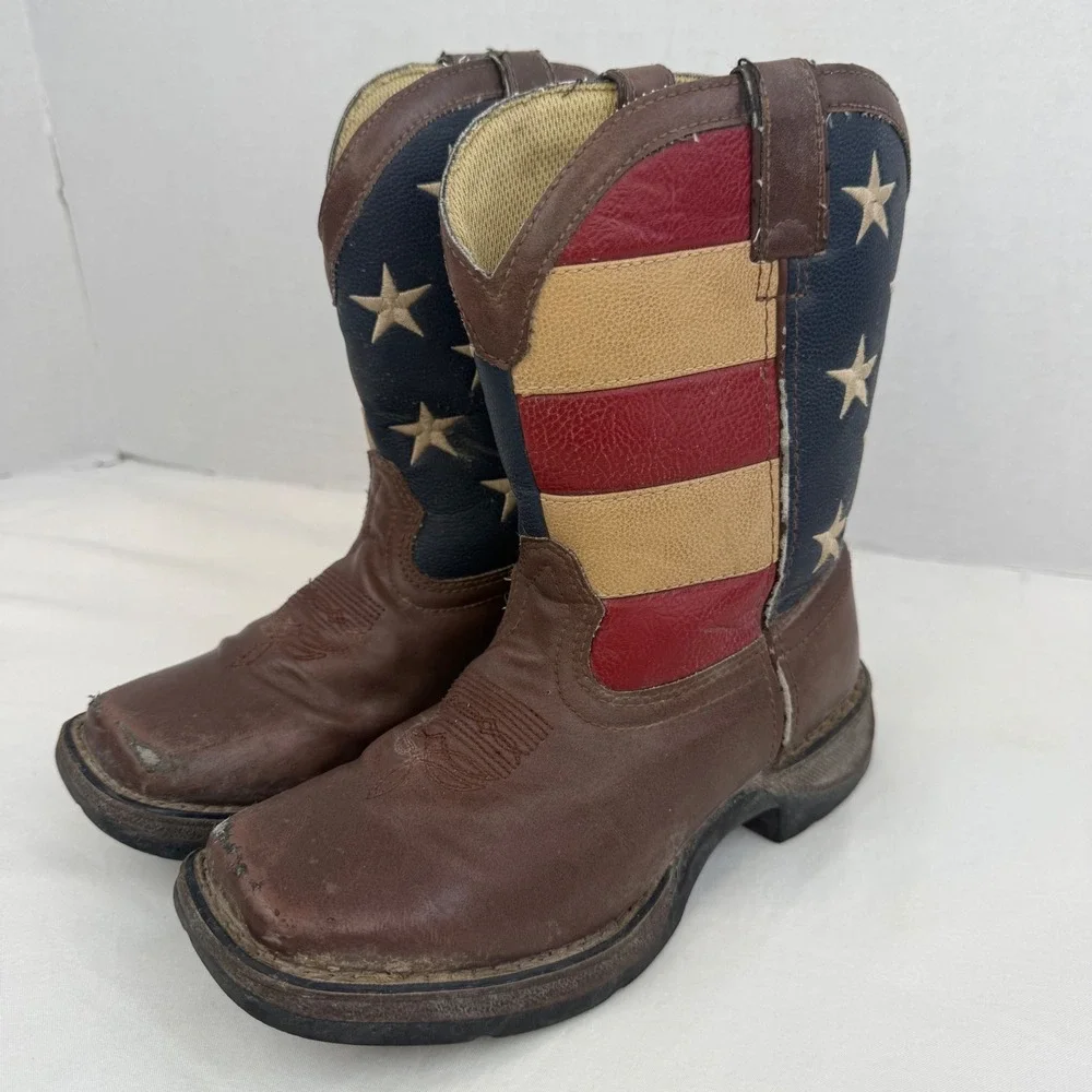 Durango Kids 8in American Flag Western Boots Brown Square Toe BT245 Size 1M